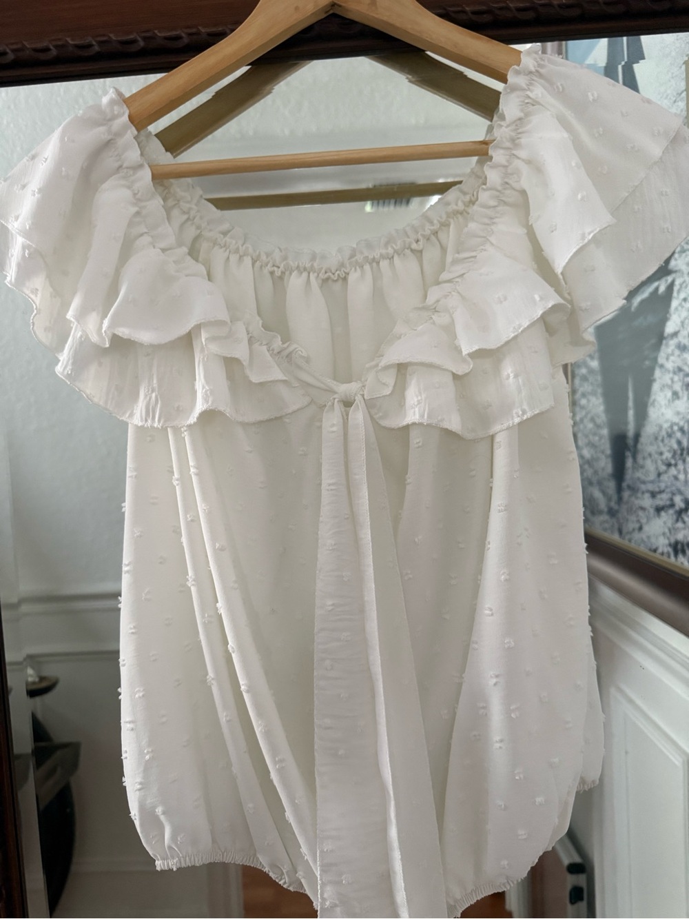 White Ruffled Off-Shoulder Peasant Top